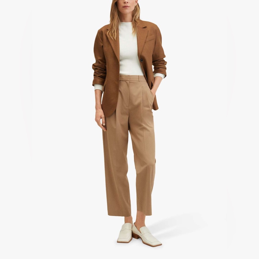 Mango Jim Tailored Straight Leg Trousers in Camel